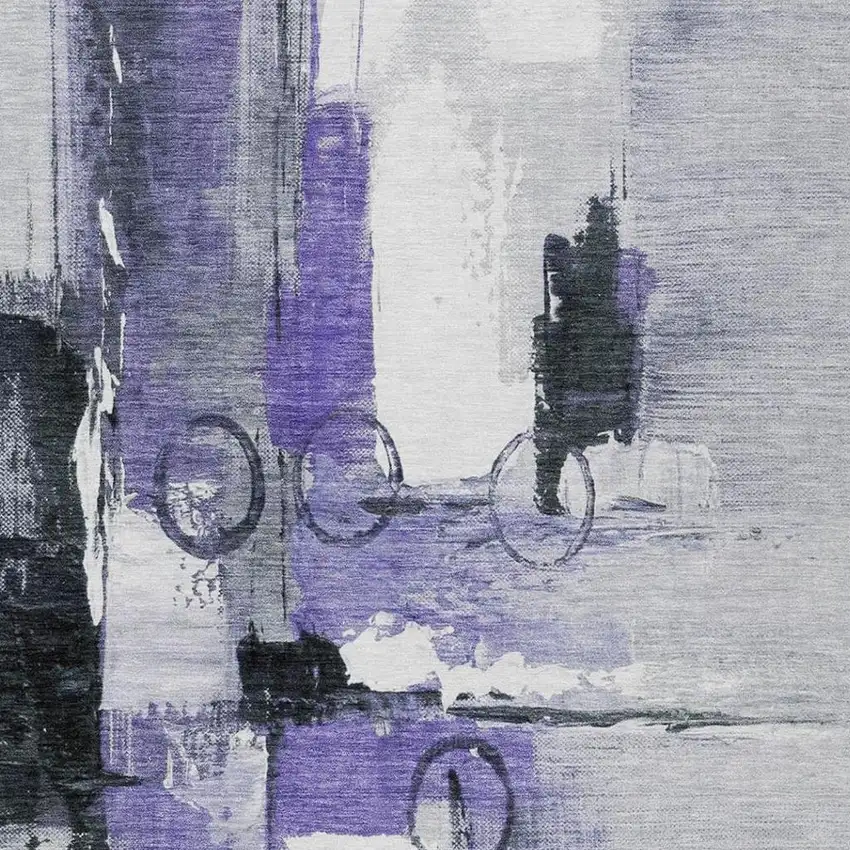 Purple And Silver Abstract Washable Indoor Outdoor Area Rug Photo 3