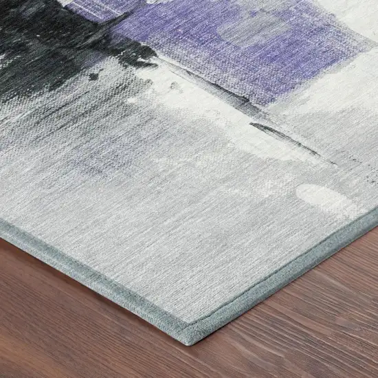 Purple And Silver Abstract Washable Indoor Outdoor Area Rug Photo 5