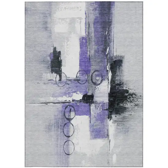 Purple And Silver Abstract Washable Indoor Outdoor Area Rug Photo 4