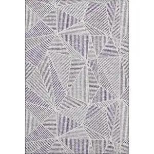 Photo of Purple And Silver Geometric Washable Area Rug With UV Protection