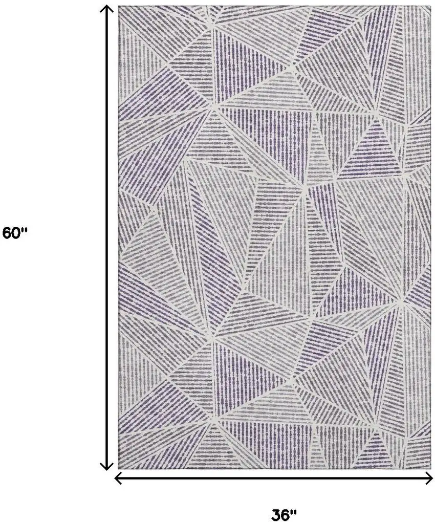 Purple And Silver Geometric Washable Area Rug With UV Protection Photo 3