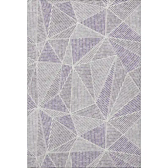 Purple And Silver Geometric Washable Area Rug With UV Protection Photo 4