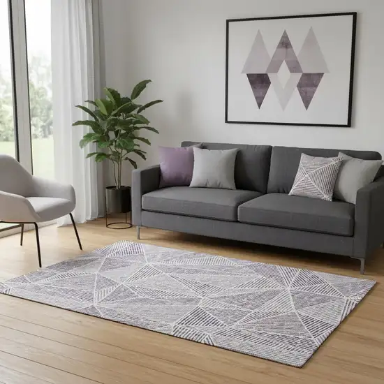 Purple And Silver Geometric Washable Area Rug With UV Protection Photo 1