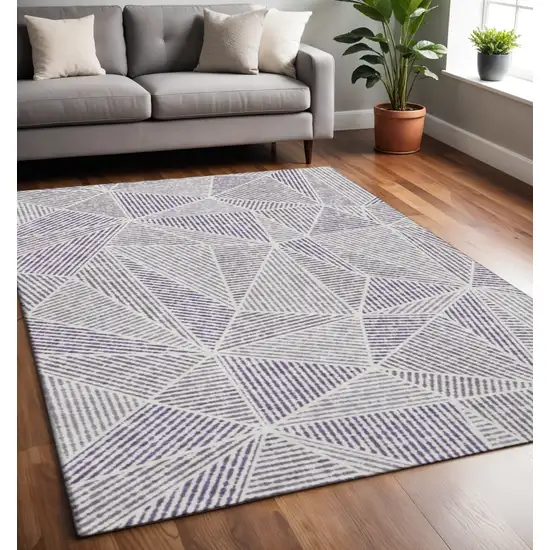 Purple And Silver Geometric Washable Area Rug With UV Protection Photo 2