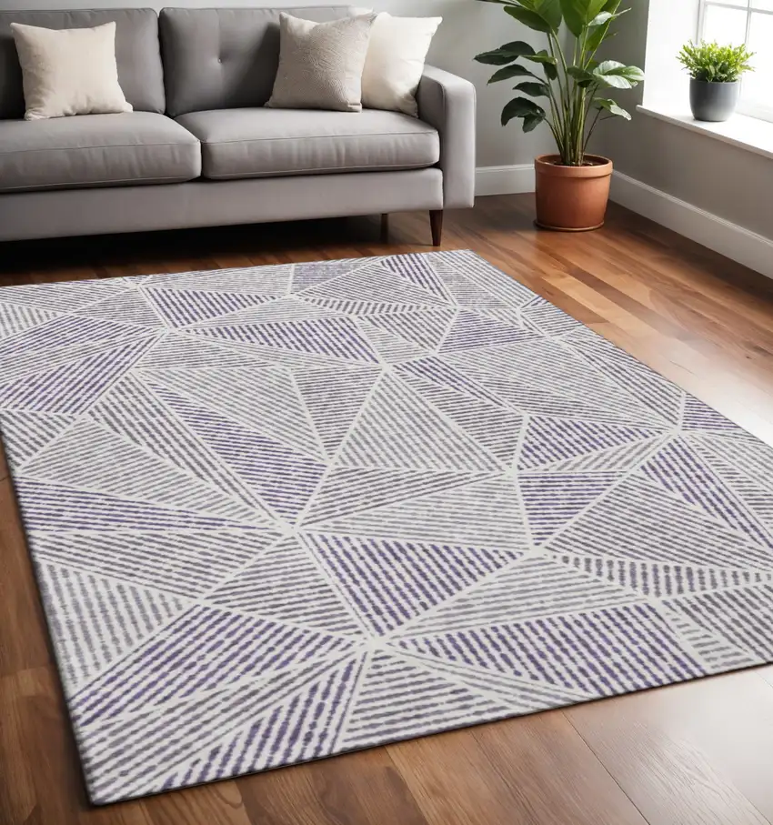 Purple And Silver Geometric Washable Area Rug With UV Protection Photo 2