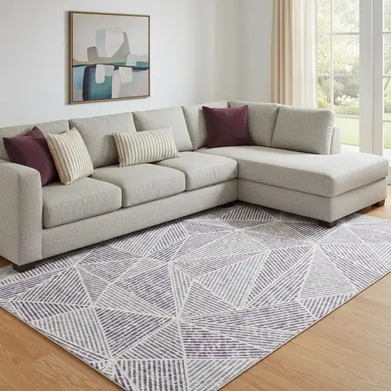 Purple And Silver Geometric Washable Area Rug With UV Protection Photo 1