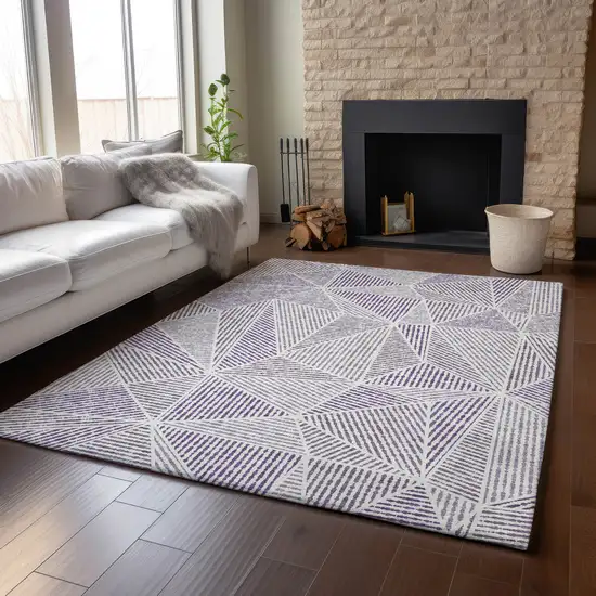 Purple And Silver Geometric Washable Area Rug With UV Protection Photo 6