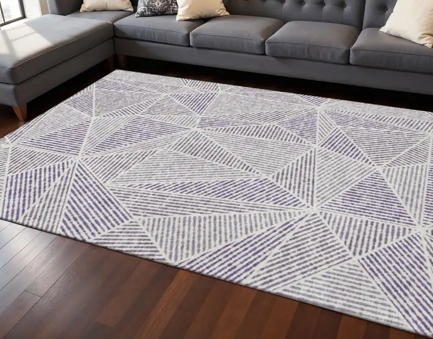 Purple And Silver Geometric Washable Area Rug With UV Protection Photo 2
