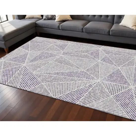 Purple And Silver Geometric Washable Area Rug With UV Protection Photo 2
