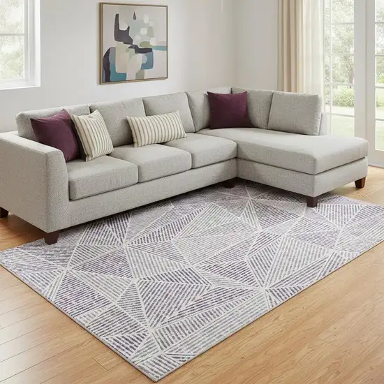 Purple And Silver Geometric Washable Area Rug With UV Protection Photo 1