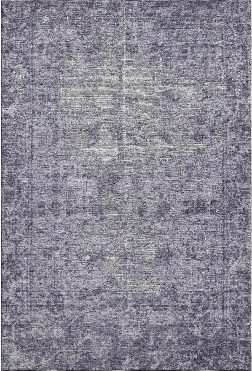 Purple And Silver Oriental Washable Area Rug With UV Protection Photo 1