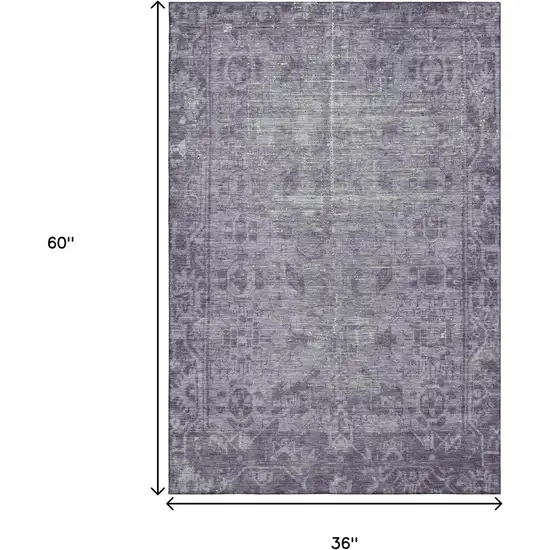 Purple And Silver Oriental Washable Area Rug With UV Protection Photo 3