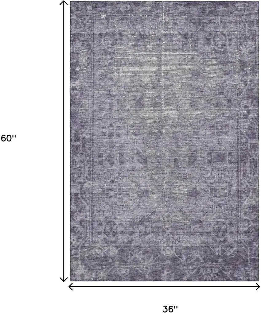Purple And Silver Oriental Washable Area Rug With UV Protection Photo 3