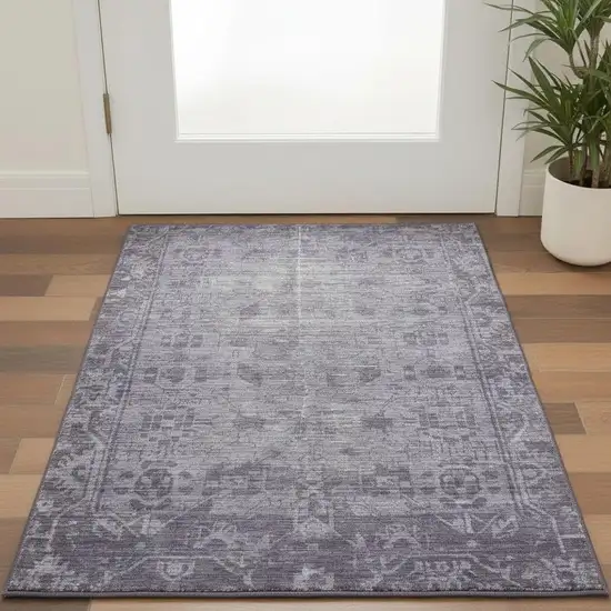 Purple And Silver Oriental Washable Area Rug With UV Protection Photo 2