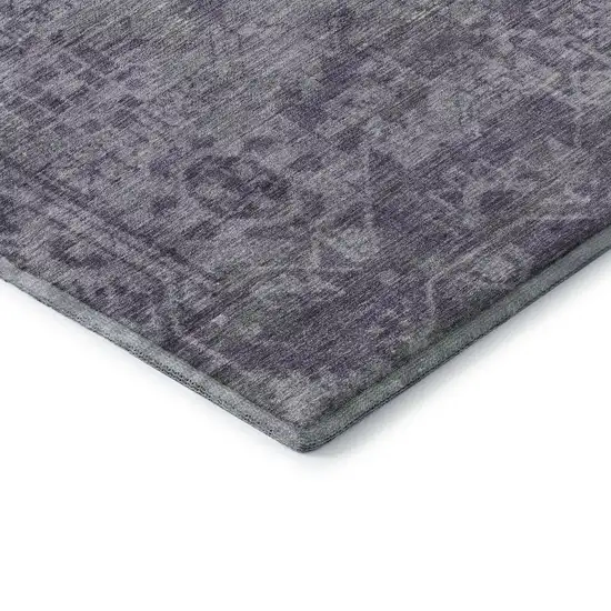 Purple And Silver Oriental Washable Area Rug With UV Protection Photo 7