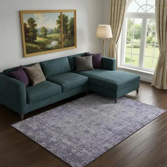 Purple And Silver Oriental Washable Area Rug With UV Protection Photo 2