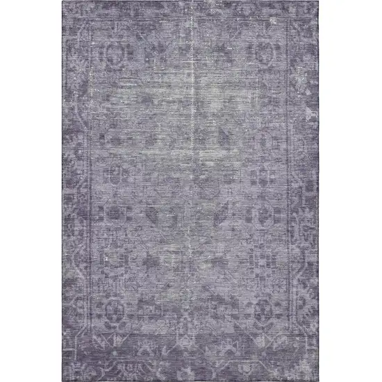 Purple And Silver Oriental Washable Area Rug With UV Protection Photo 3