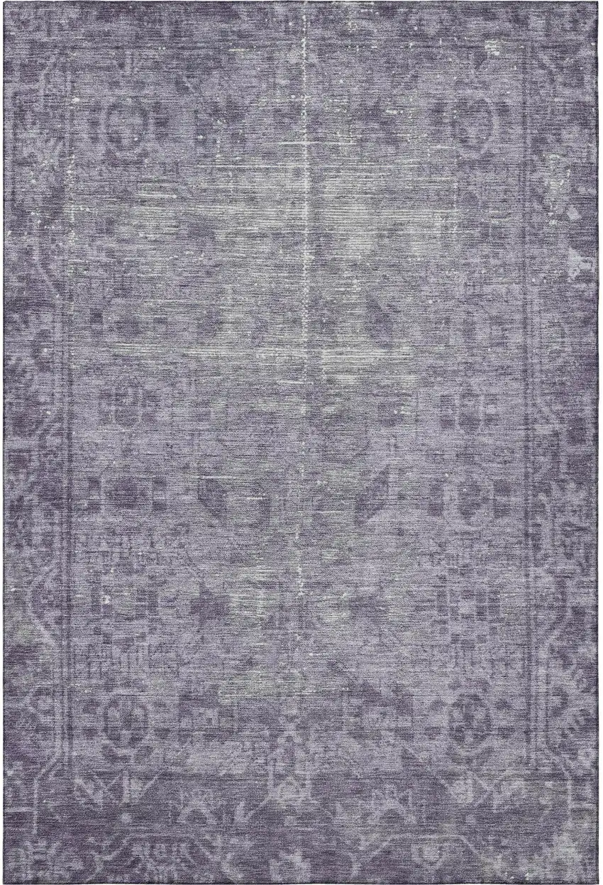 Purple And Silver Oriental Washable Area Rug With UV Protection Photo 3