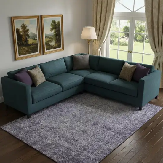 Purple And Silver Oriental Washable Area Rug With UV Protection Photo 2