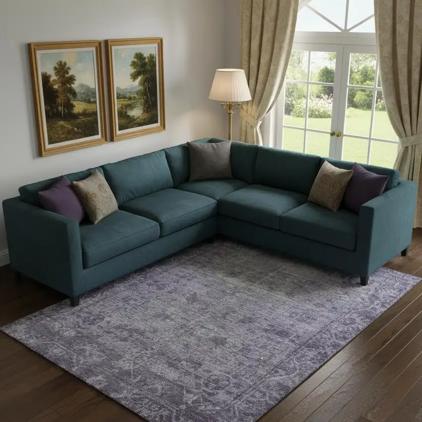 Purple And Silver Oriental Washable Area Rug With UV Protection Photo 2