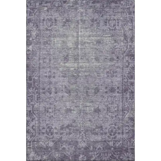 Purple And Silver Oriental Washable Area Rug With UV Protection Photo 1