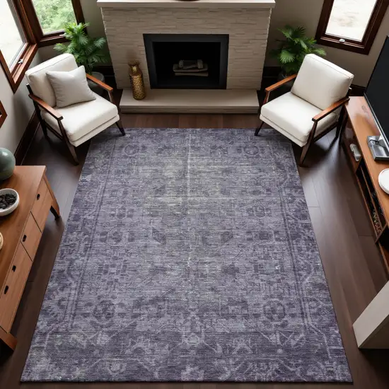 Purple And Silver Oriental Washable Area Rug With UV Protection Photo 5