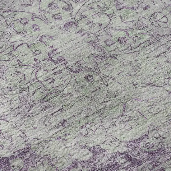 Purple And Silver Oriental Washable Area Rug With UV Protection Photo 9