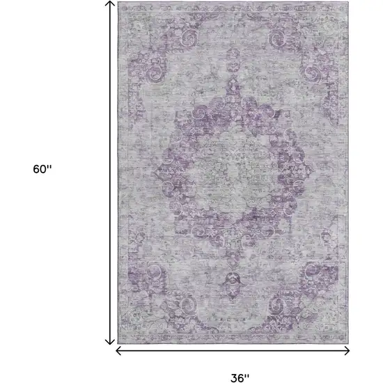 Purple And Silver Oriental Washable Area Rug With UV Protection Photo 3