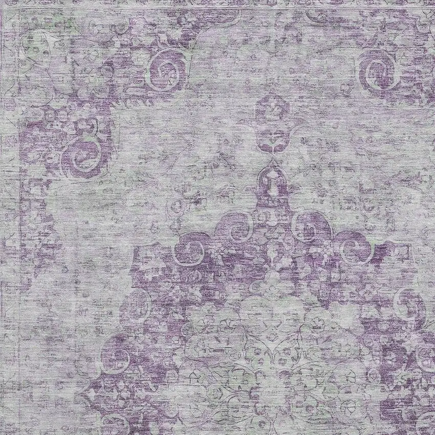 Purple And Silver Oriental Washable Area Rug With UV Protection Photo 2