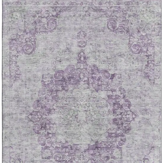 Purple And Silver Oriental Washable Area Rug With UV Protection Photo 3