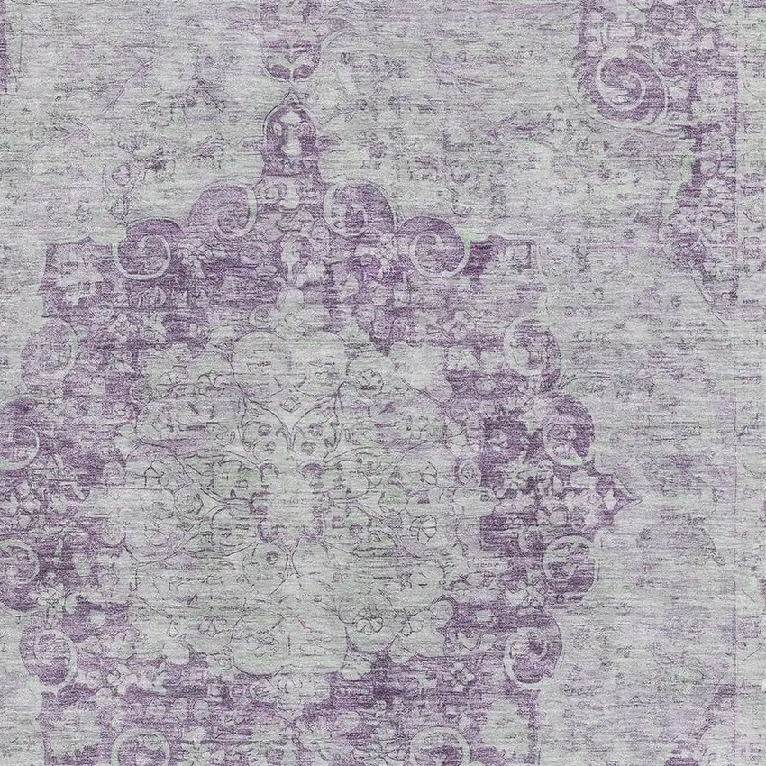 Purple And Silver Oriental Washable Area Rug With UV Protection Photo 2