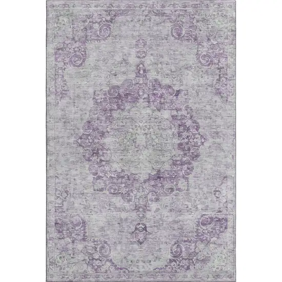 Purple And Silver Oriental Washable Area Rug With UV Protection Photo 1