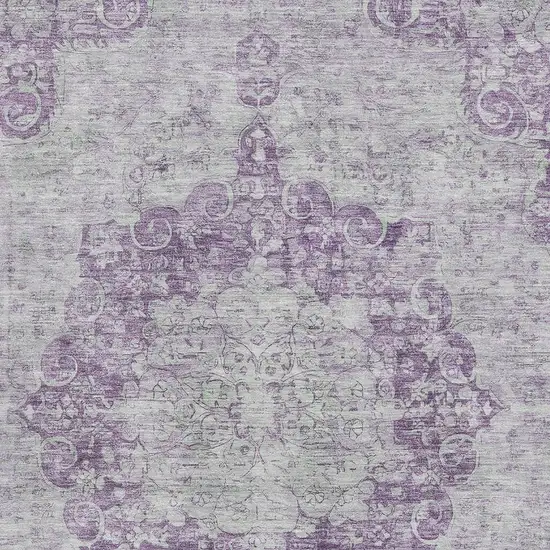 Purple And Silver Oriental Washable Area Rug With UV Protection Photo 2