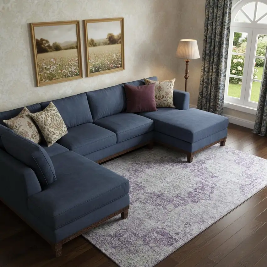 Purple And Silver Oriental Washable Area Rug With UV Protection Photo 2