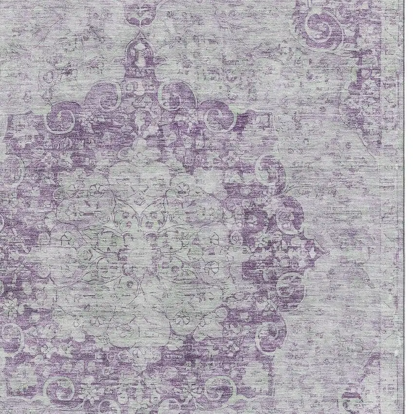 Purple And Silver Oriental Washable Area Rug With UV Protection Photo 2