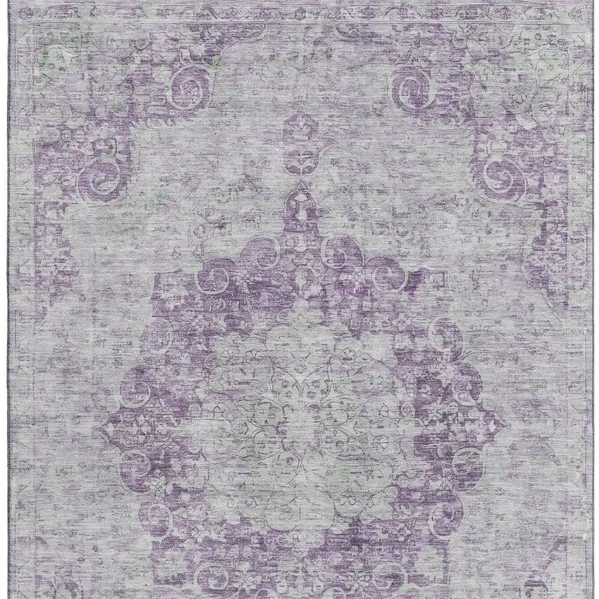 Purple And Silver Oriental Washable Area Rug With UV Protection Photo 3