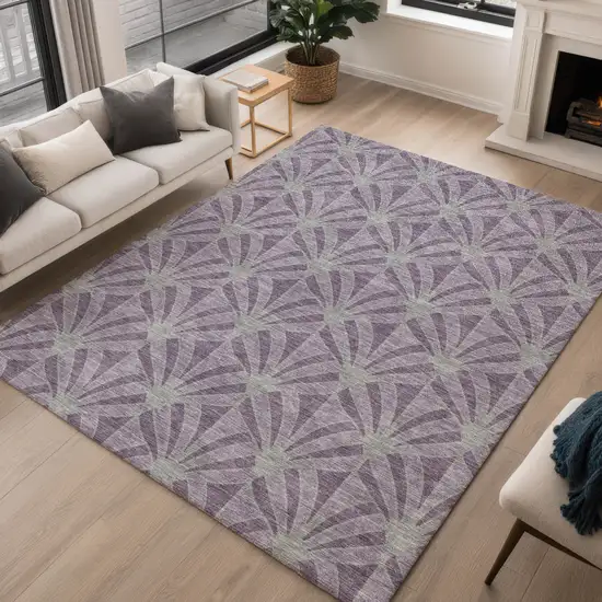 Purple And Silver Seashell Washable Indoor Outdoor Area Rug Photo 5