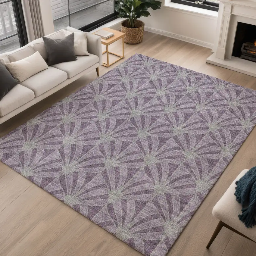 Purple And Silver Seashell Washable Indoor Outdoor Area Rug Photo 5