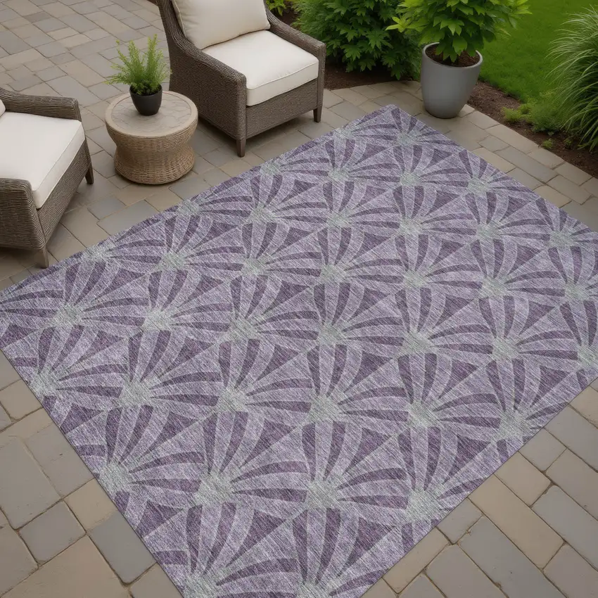 Purple And Silver Seashell Washable Indoor Outdoor Area Rug Photo 7