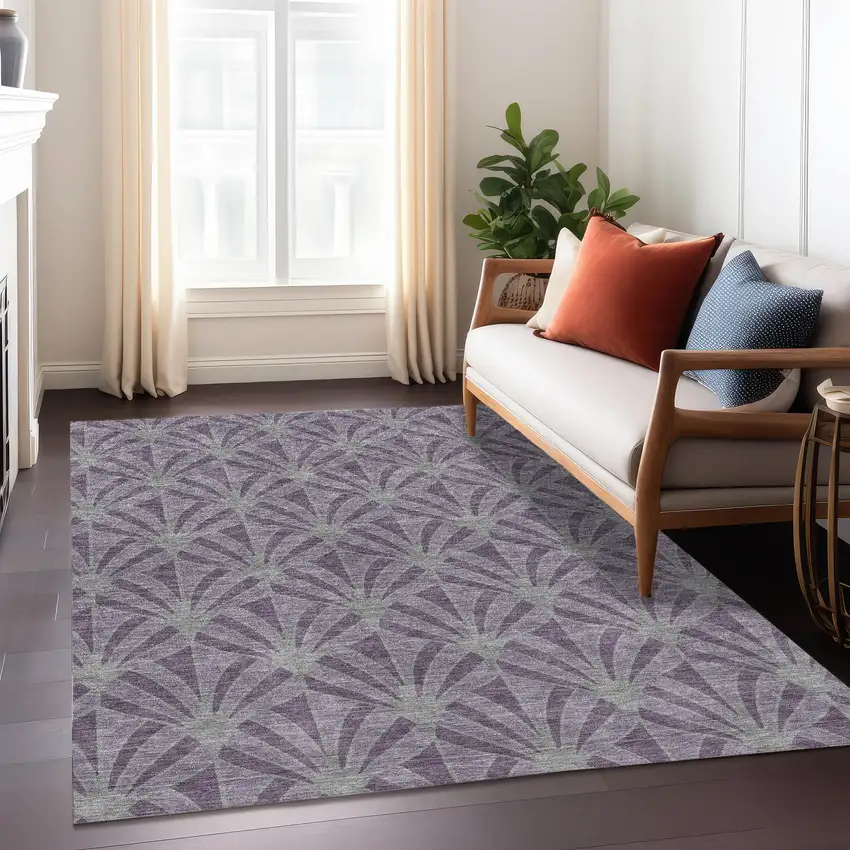 Purple And Silver Seashell Washable Indoor Outdoor Area Rug Photo 6