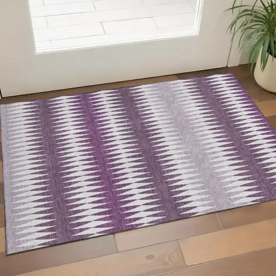 Purple And Silver Striped Washable Area Rug With UV Protection Photo 1