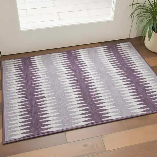 Purple And Silver Striped Washable Area Rug With UV Protection Photo 2