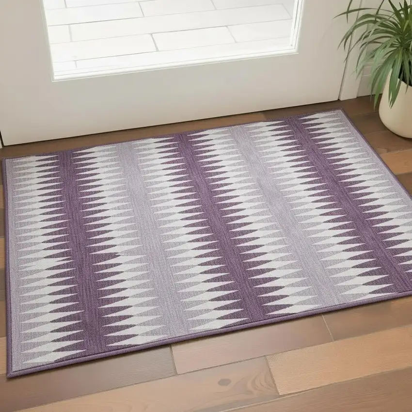 Purple And Silver Striped Washable Area Rug With UV Protection Photo 2