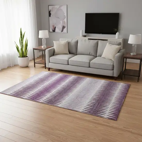 Purple And Silver Striped Washable Area Rug With UV Protection Photo 2