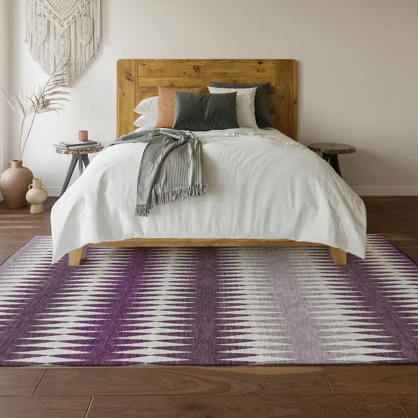 Purple And Silver Striped Washable Area Rug With UV Protection Photo 6