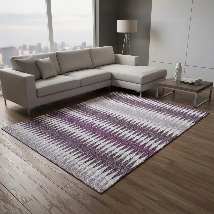 Purple And Silver Striped Washable Area Rug With UV Protection Photo 2