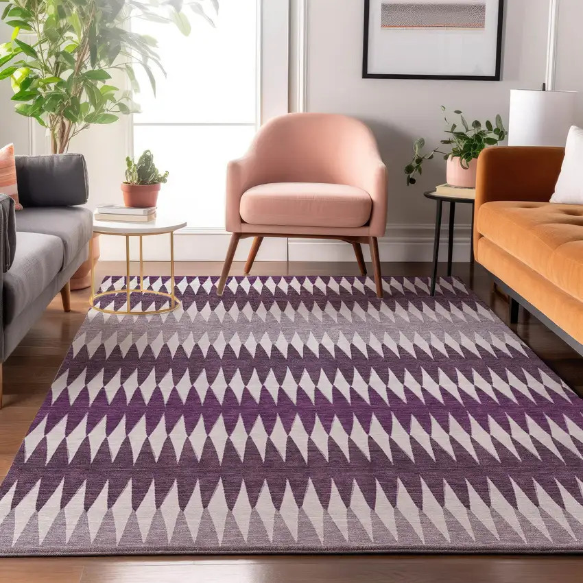 Purple And Silver Striped Washable Area Rug With UV Protection Photo 5