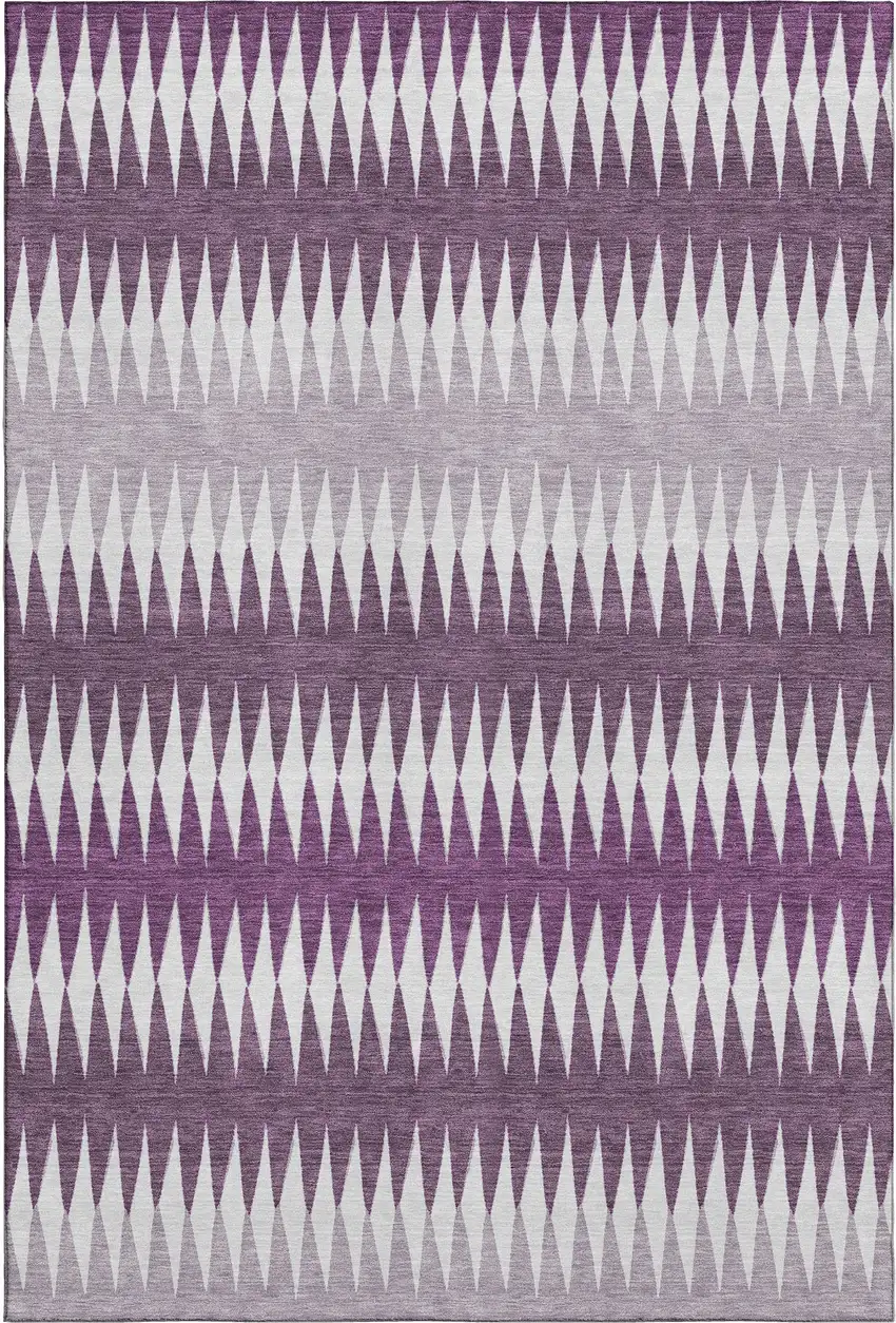 Purple And Silver Striped Washable Area Rug With UV Protection Photo 1
