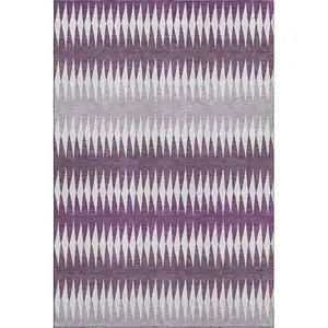 Photo of Purple And Silver Striped Washable Area Rug With UV Protection