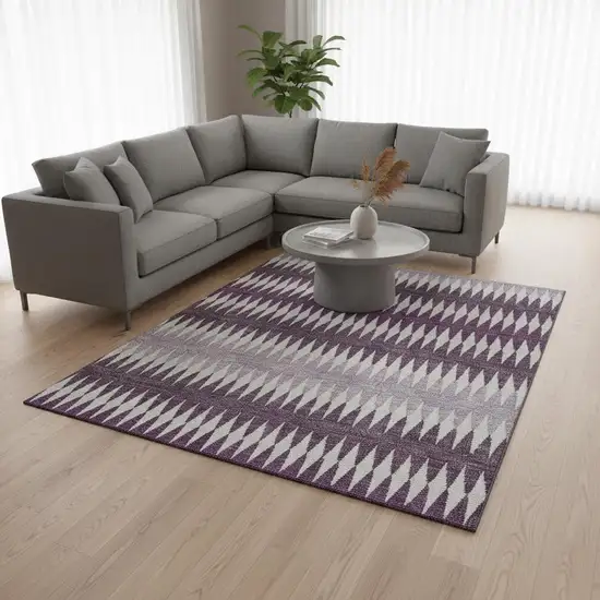Purple And Silver Striped Washable Area Rug With UV Protection Photo 2